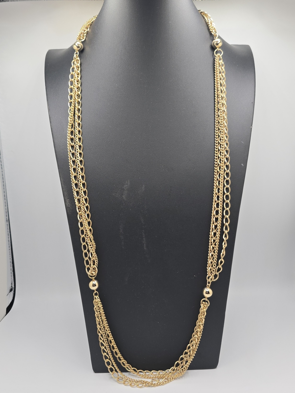 Vintage Gold Tone Multi Strand Chain Station Necklace 36" Statement